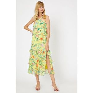 Koton Midi Patterned Dress with Sleeveless Ruffle Detail with Women's Yellow Collar Detail vyobraziť