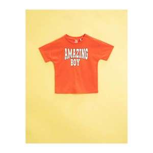 Koton Baby Boy Orange Printed Crew Neck Cotton T-Shirt vyobraziť