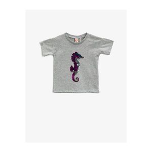 Koton Baby Girl Gray Sequin T-Shirt Crew Neck Cotton vyobraziť