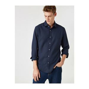Koton Men's Navy Slim Fit Classic Collar Long Sleeve Shirt vyobraziť