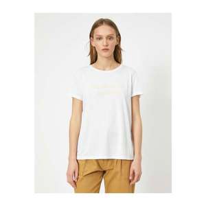 Koton Women's White Printed Crew Neck T-Shirt vyobraziť