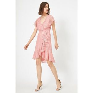 Koton Lace Evening Dress Ruffle Wrapped Waist Gathered Mini Dress vyobraziť