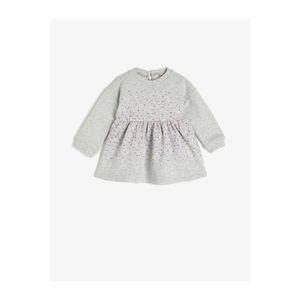 Koton Baby Girl Gray Girl Gray Crew Neck Printed Sequin Long Sleeve Dress vyobraziť
