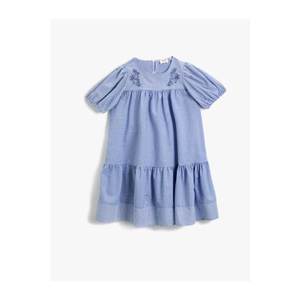 Koton Girl's BLUE STRIPED Striped Dress Embroidered Short Sleeve Cotton vyobraziť