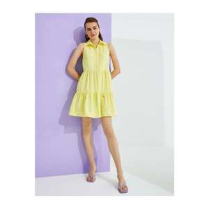 Koton Women's Yellow Sleeveless Cotton Shirt Collar Dress vyobraziť