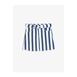 Koton Girl's Blue Striped Elastic Pants Fabric Zipper Pocket Over Knee Skirt vyobraziť