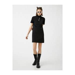 Koton Women's Black Standing Collar Short Sleeve Zippered Dress vyobraziť