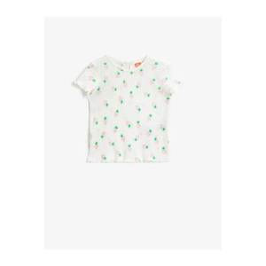 Koton Baby Girl EKRU Printed T-Shirt Ribbed Crew Neck Cotton - Ecru vyobraziť