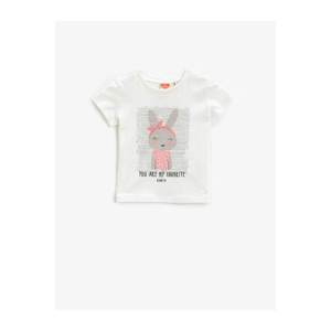 Koton Baby Girl Ecru Printed Short Sleeve Cotton T-Shirt vyobraziť