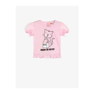 Koton Baby Girl Pink Cycling Collar Short Sleeve Printed T-Shirt vyobraziť