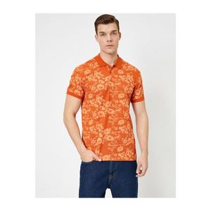 Koton Men's Orange Polo Neck Floral Pattern Pique Fabric Slim Fit T-shirt vyobraziť