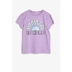 Koton Purple Girl's Letter Printed T-Shirt vyobraziť