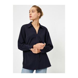 Koton Women's Navy Blue Shirt Collar Long Sleeve Blouse vyobraziť