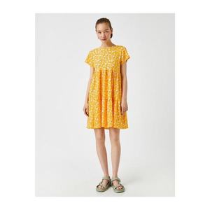 Koton Women's Yellow Patterned Floral Dress Short Sleeve Crew Neck vyobraziť