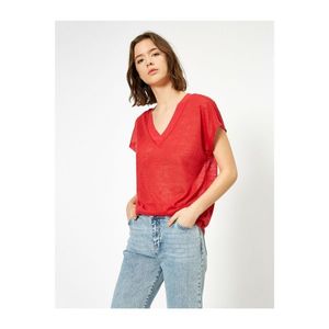 Koton Women's Red V-Neck T-Shirt vyobraziť