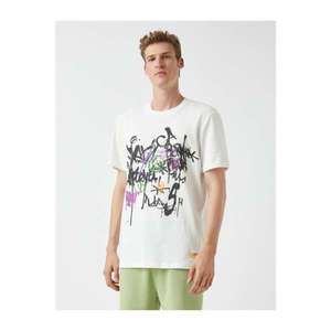 Koton Men's Ecru Printed T-Shirt Cotton vyobraziť