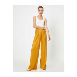 Koton Women's Yellow Pleat Detailed High Waist Trousers vyobraziť