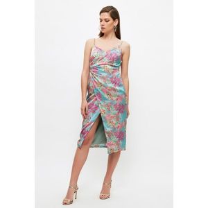 Trendyol Multi Colored Floral Printed Satin Dress vyobraziť
