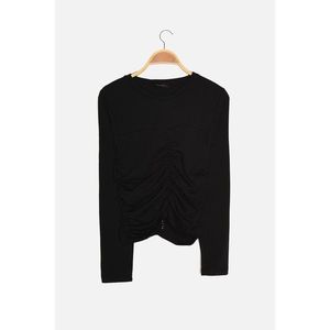 Trendyol Black Pleated Knitted Blouse vyobraziť