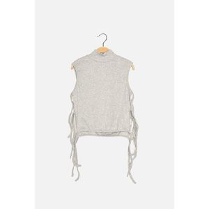 Trendyol Gray Corded Crop Tie Detailed Knitted Blouse vyobraziť