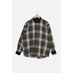 Trendyol Khaki Mens Oversize Velvet Shirt Collar Long Sleeve Lumberjack Plaid Shirt vyobraziť