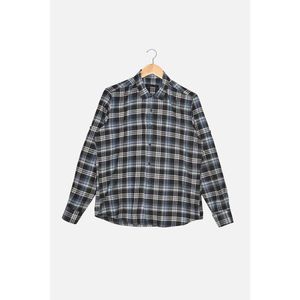 Trendyol Blue Mens Slim Fit Shirt Collar Epaulette Long Sleeve Lumberjack Plaid Shirt vyobraziť