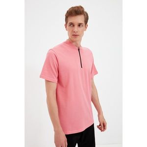 Trendyol Dried Rose Men's Zippered T-Shirt vyobraziť