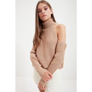 Trendyol Beige Cut Out Detailed Knitwear Sweater vyobraziť
