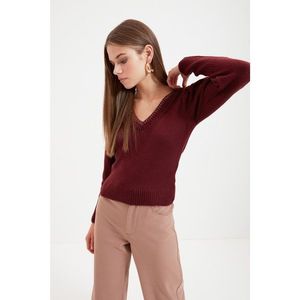 Trendyol Claret Red Pleated V Neck Knitwear Sweater vyobraziť