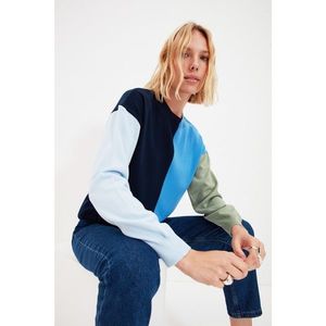 Trendyol Blue Color Block Crew Neck Knitwear Sweater vyobraziť