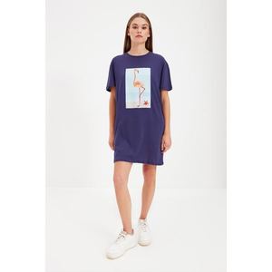 Trendyol Navy Blue Printed T-shirt Knitted Dress vyobraziť