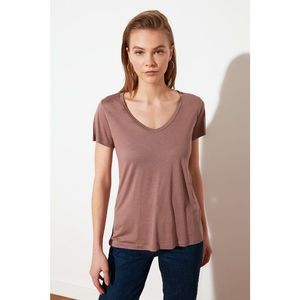 Trendyol Mink Viscose Blended V Collar Basic Knitted T-Shirt vyobraziť
