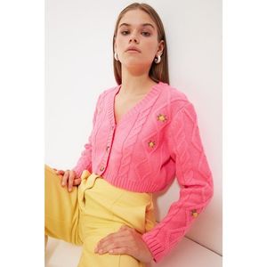 Trendyol Pink Embroidery Detailed Crop Knitwear Cardigan vyobraziť