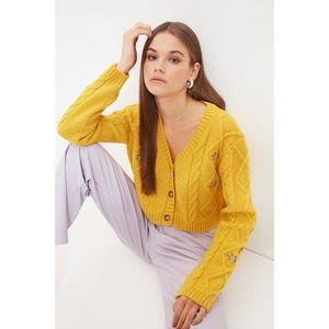 Trendyol Yellow Embroidery Detailed Crop Knitwear Cardigan vyobraziť