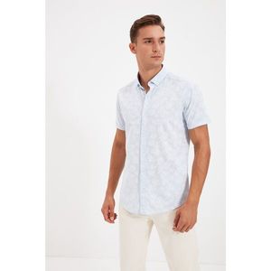 Trendyol Blue Men's Palm Printed Buttoned Collar Short Sleeve Slim Fit Shirt vyobraziť