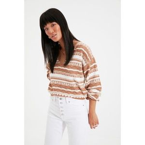 Trendyol Camel Openwork Jacquard Knitwear Sweater vyobraziť