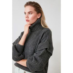 Trendyol Anthracite Throat Sleeve Detailed Knitwear Sweater vyobraziť