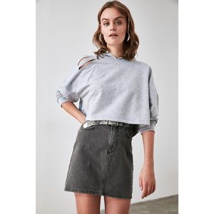 Trendyol Grey Hooded Crop Knitted Sweatshirt vyobraziť