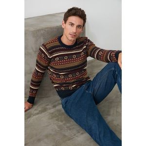 Trendyol Burgundy Men's Bike Collar Jacquard Slim Fit Knitwear Sweater vyobraziť