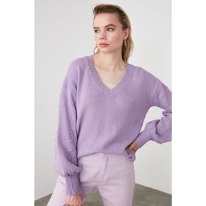 Trendyol Lila V Collar Knitwear Sweater vyobraziť