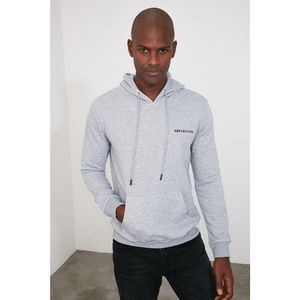 Trendyol Grey Men's Back PrintEd Hooded Regular Sweatshirt vyobraziť