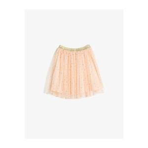 Koton Girl Pink Shiny Polka Dot Waist Glittery Elastic Medium Length Tutu Skirt vyobraziť