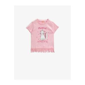 Koton Baby Girl Pink Sequin Cat Printed Tasseled Cotton T-Shirt vyobraziť