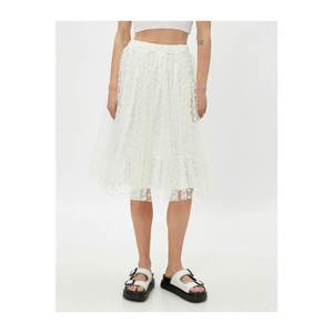 Koton Women's White Ruffled Floral Lace Tulle Skirt vyobraziť