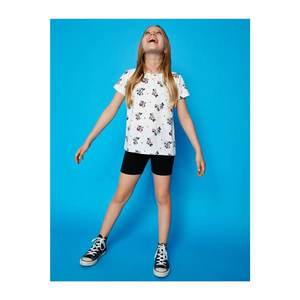Koton Girl's Ecru Printed Short Sleeve Crew Neck T-Shirt vyobraziť