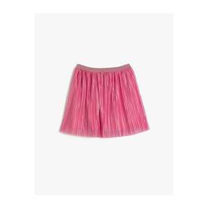 Koton Girl Pink Waistline Glittery Elastic Pleated Medium Length Wide Skirt vyobraziť