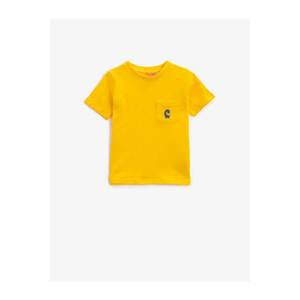 Koton Men's Women's Yellow Printed Short Sleeve Crew Neck Cotton T-Shirt with Pocket vyobraziť
