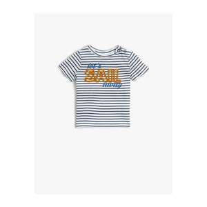 Koton Baby Boy Navy Blue Striped T-Shirt Short Sleeve Cotton Written vyobraziť