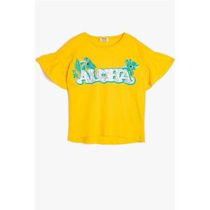 Koton Girl's Written Printed Beaded Embroidered Yellow T-shirt vyobraziť