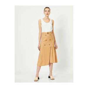 Koton Women's Brown Normal Waist Button Detailed Midi Skirt vyobraziť